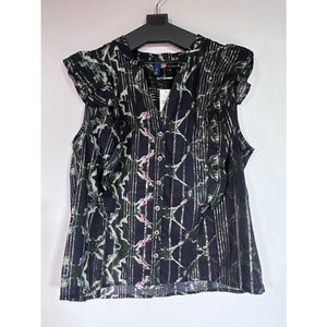 NWT Pilcro Top Womens M Sleeveless Button Up Black Floral Metallic Embellished